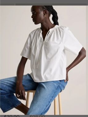 Quince 100% Organic Cotton Poplin Split neck Top, NWT, S